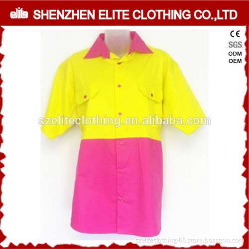 women short sleeve pink yellow cotton high visibility shirts wholesale